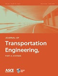 Journal of Transportation Engineering, Part A: Systems cover with an image of a covered roadway on an orange background. The journal title, ASCE logo, and Transportation and Development Institute logo are displayed as well.